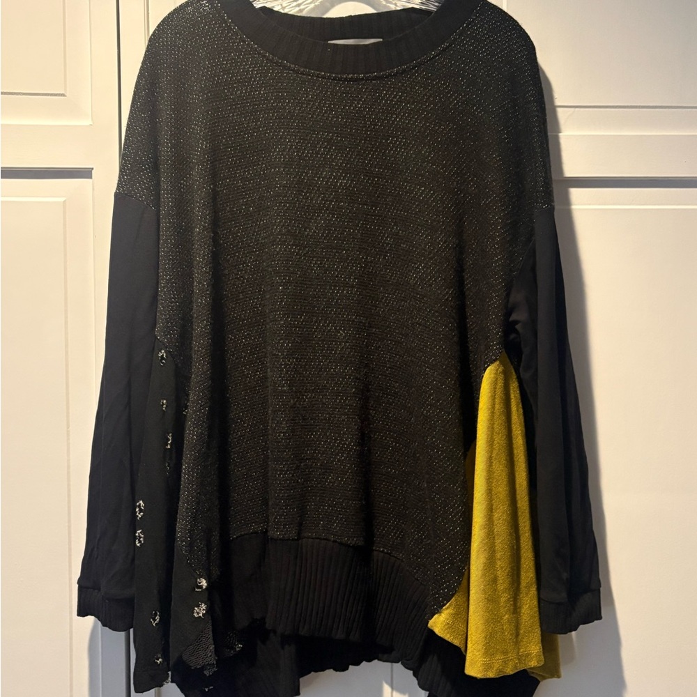 ALEMBIKA  SIZED MEDIUM Black Sweater with Chartreuse and patterned details
